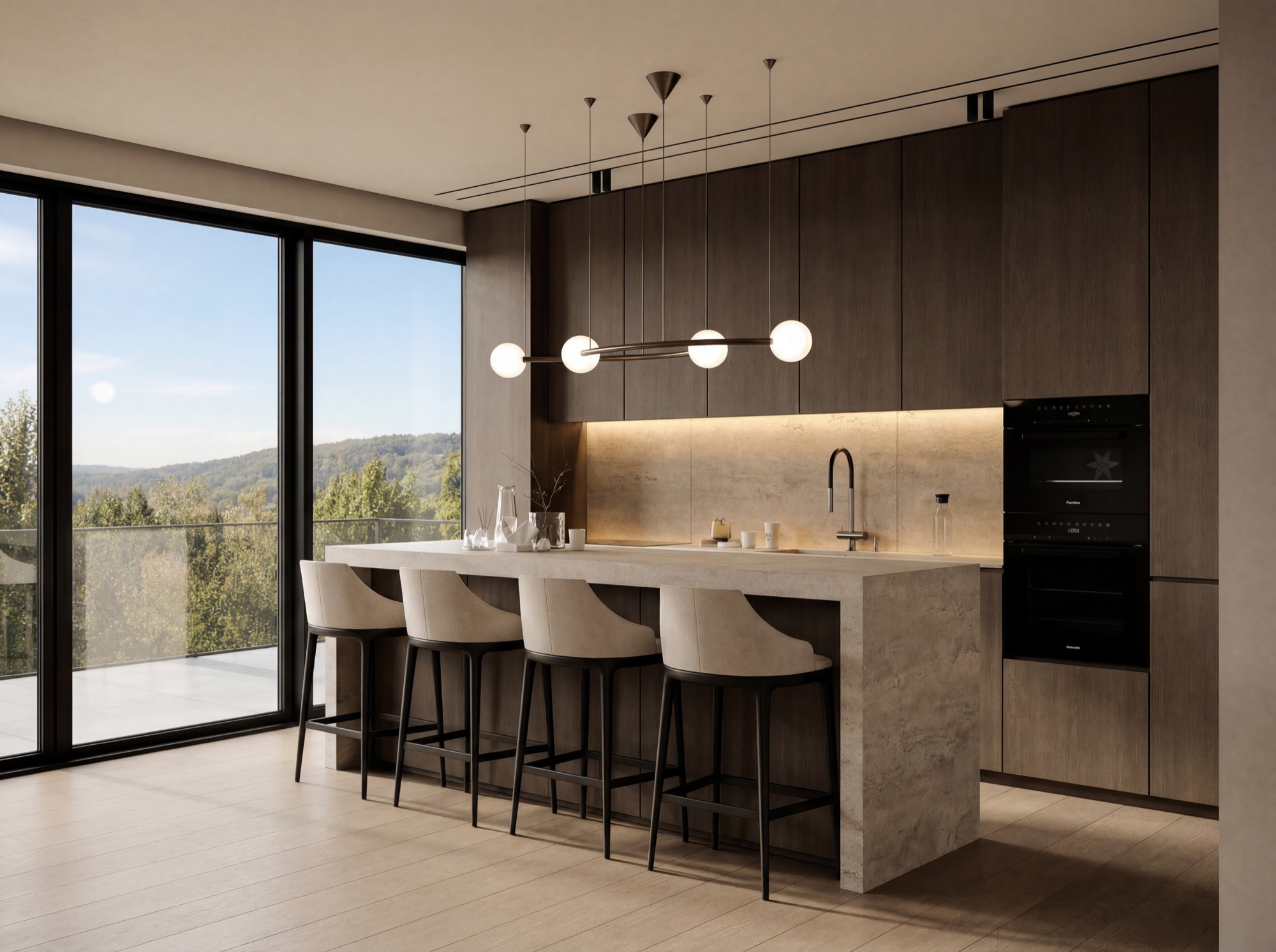 Cuisine Molteni avec îlot en pierre naturelle